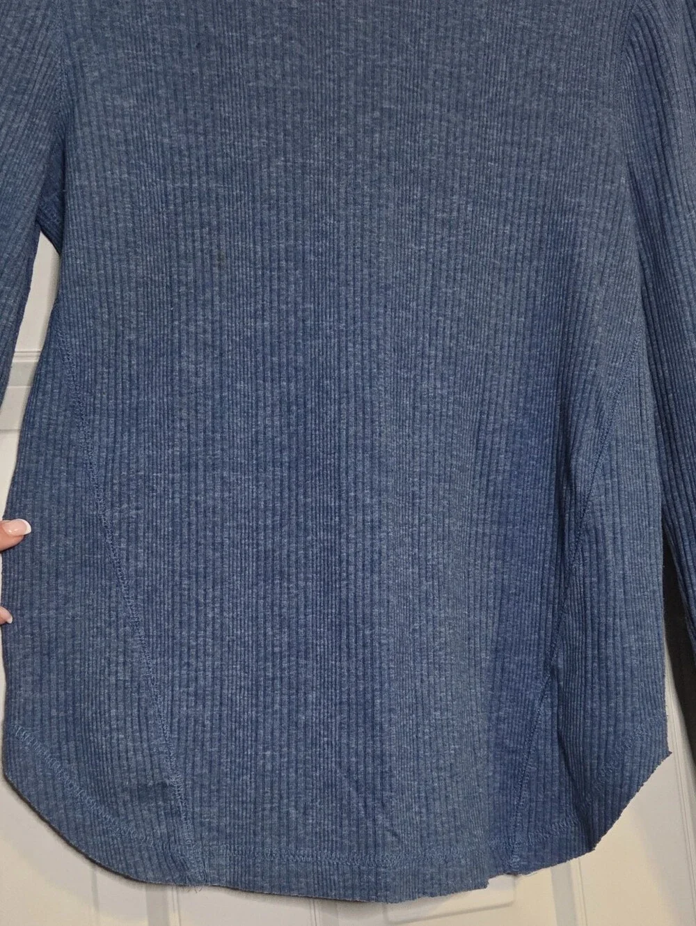 Free People - Heathered Blue Ribbed Long Sleeve Top with Sleeve Embroidery